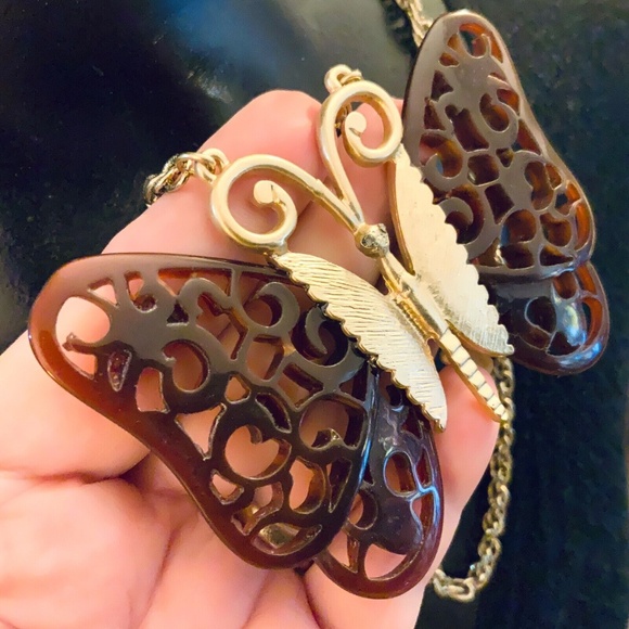 ANTHROPOLOGIE NECKLACE NWT UNIQUE BUTTERFLY- LONG Tortoise Shell Boho Retro Vibe - Picture 12 of 12